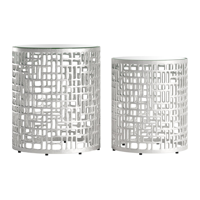 Reden Silver Aluminum and Glass Side Table Set