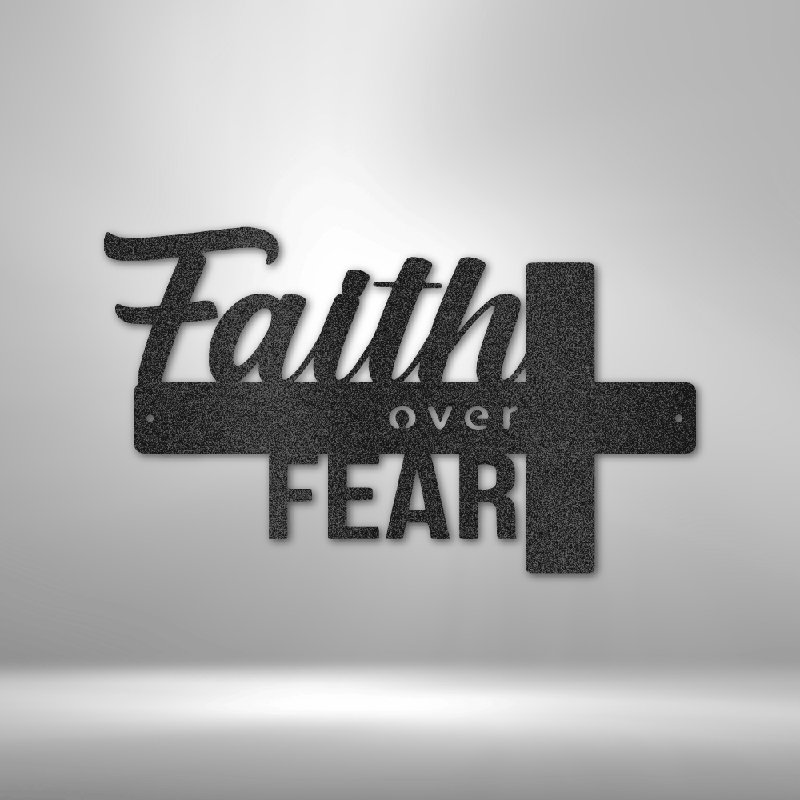 Scripture Walls Scripture Walls Faith Over Fear, panneau en acier découpé au laser, thermolaqué, maison et bureau, décoration murale en métal, plusieurs tailles et couleurs