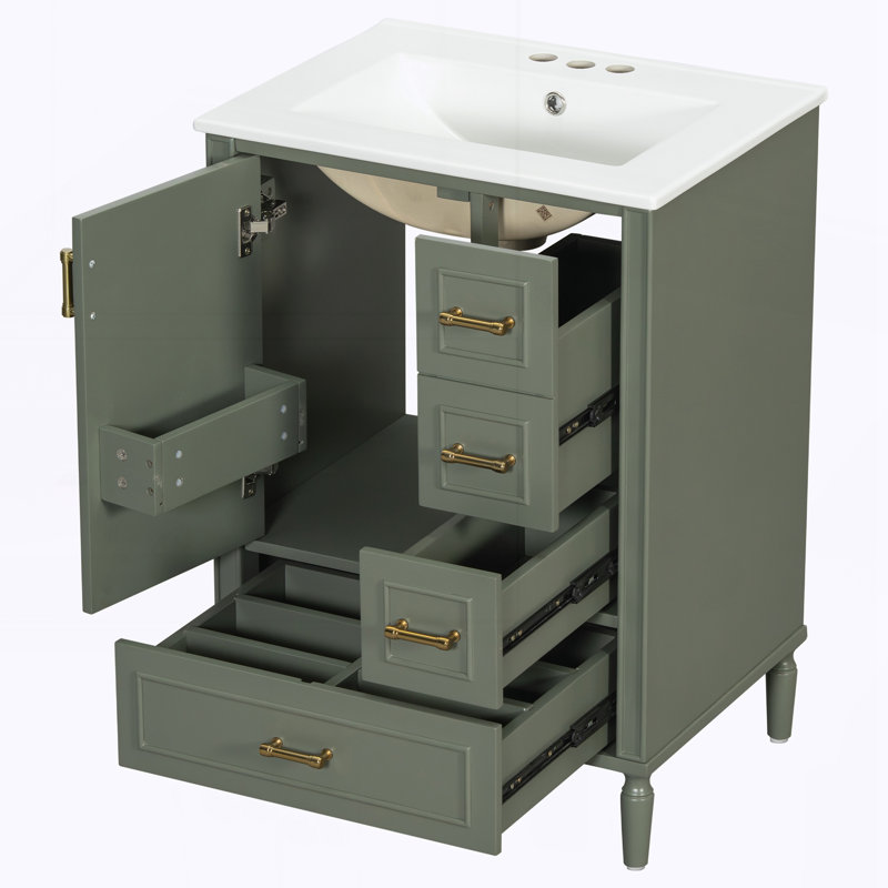 24" Modern Bathroom Vanity with Ceramic Sink, Olive Green