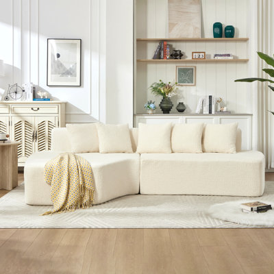 Canapé modulaire à compression avec méridienne confortable, canapé à compression irrégulière en forme de L avec siège profond, canapé-lit modulaire minimaliste pour salon, chambre, salon, blanc