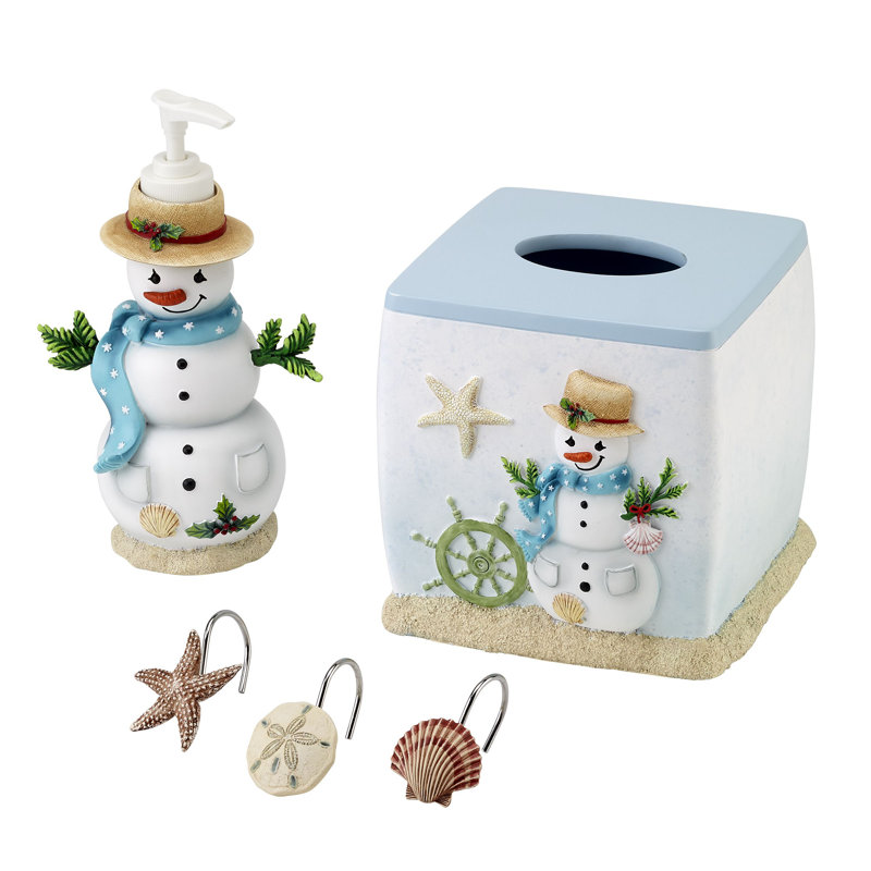 Coastal Snowman Hand-Painted Resin Tissue Box Cover