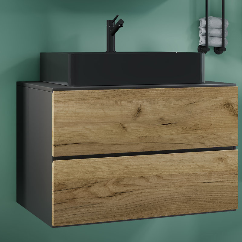 Reecie Bathroom Vanity with Basin, Black and Wood
