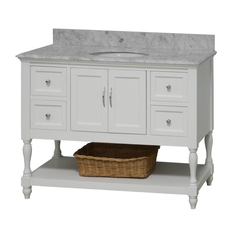 48'' Single Bathroom Vanity with Top, White, Carrara Marble