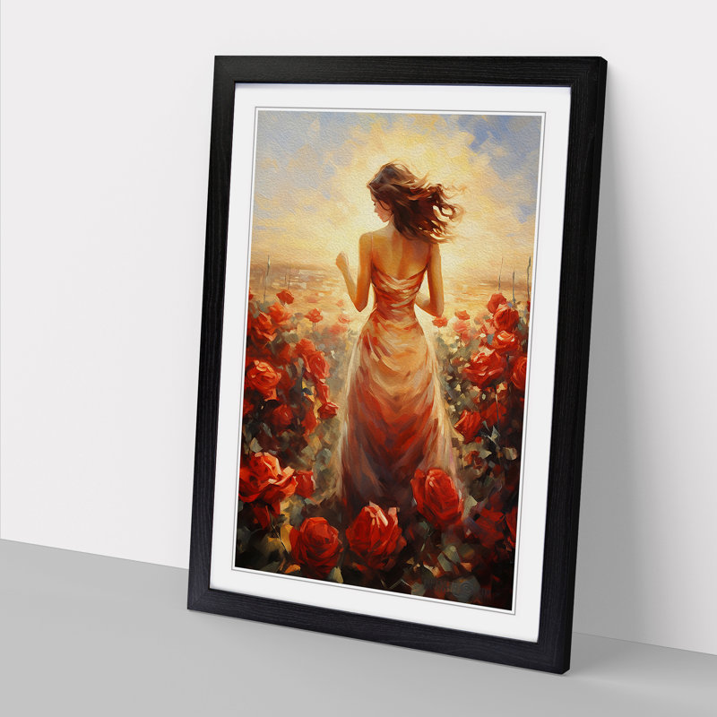 Rose Impressionism No.2 - Single Picture Frame Print on Wood, 34cm H x 25cm W x 2cm D, Black