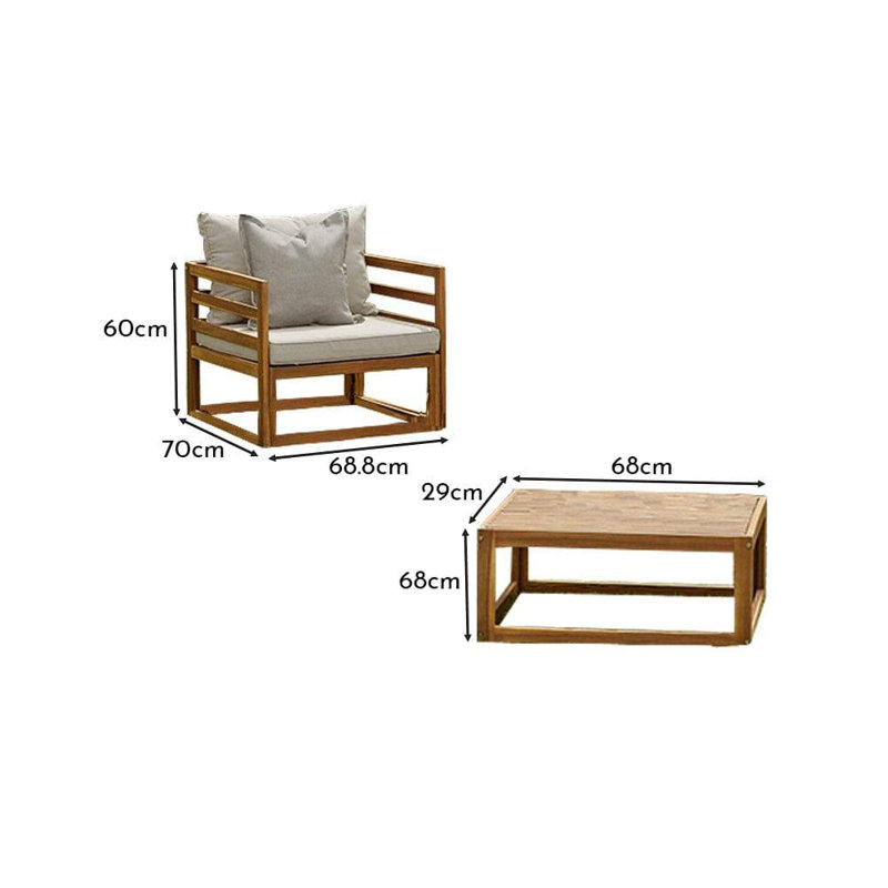Rimasha 2 Garden Armchairs with Coffee Table Set - Grey