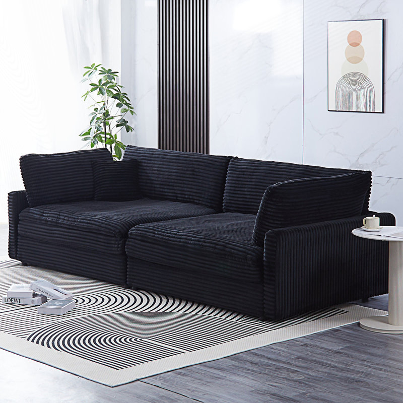 Modern Sofa With Two Throw Pillows, Black