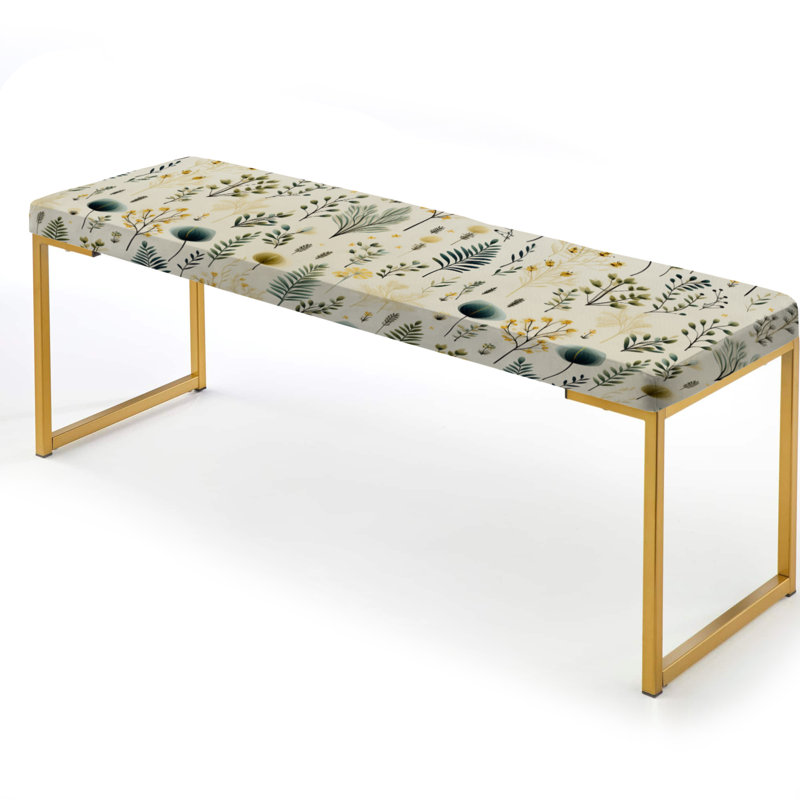 Floral Upholstered Gold Bench, Botanical Harmony II