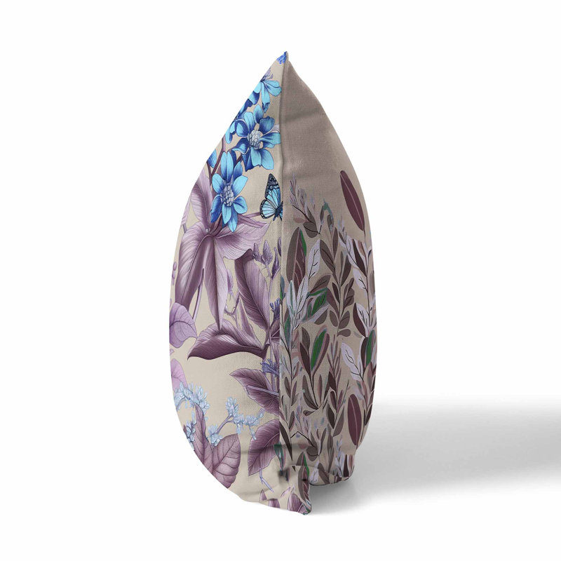 Coussin décoratif Garden Gracefulness Broadcloth, H 18 po x l 18 po, Bleu / mauve / taupe