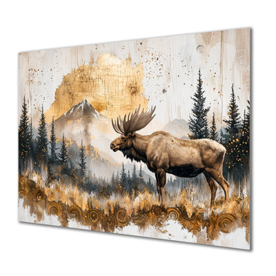 Golden Moose In The Winter Landscape I - Moose Metal Wall Decor, Modern Metal Art Print