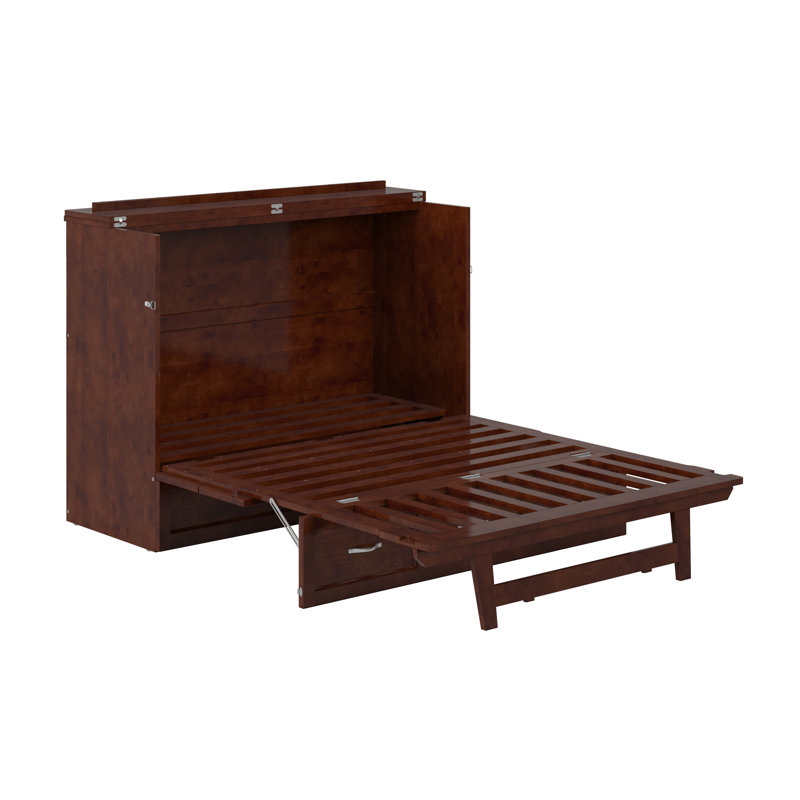 Commode lit escamotable en bois Vivian avec tiroir de rangement et chargement USB, Double, Noyer