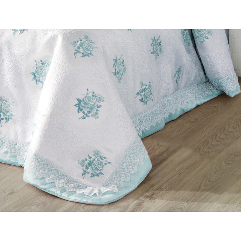Couvre-lit / couvre-lit 100% coton, Blanc / Bleu