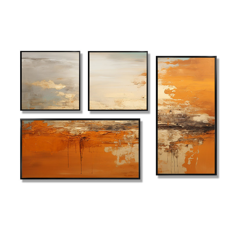 «Copper Glow», ensemble de 4 reproductions d'art sur toile, Impression encadrée sans passe-partout, Noir