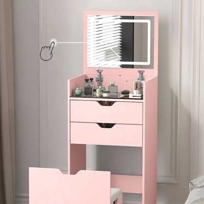 Coiffeuse et tabouret, ensemble de coiffeuse multifonctionnel 3-en-1, comprenant trois modes d'éclairage, un miroir HD, deux tiroirs coulissants et un tabouret de rangement caché.
