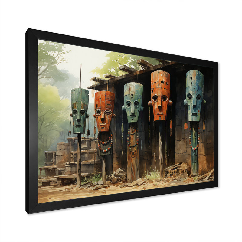 «Maezy African Tribes Dogon Mask II», reproduction sur toile, H 12 po x l 20 po x P 1 po, Cadre photo noir