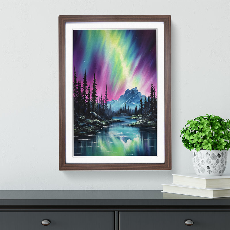 Northern Lights Informel No.2 - Single Picture Frame Print on Wood, Walnut , 34cm H x 25cm W x 2cm D