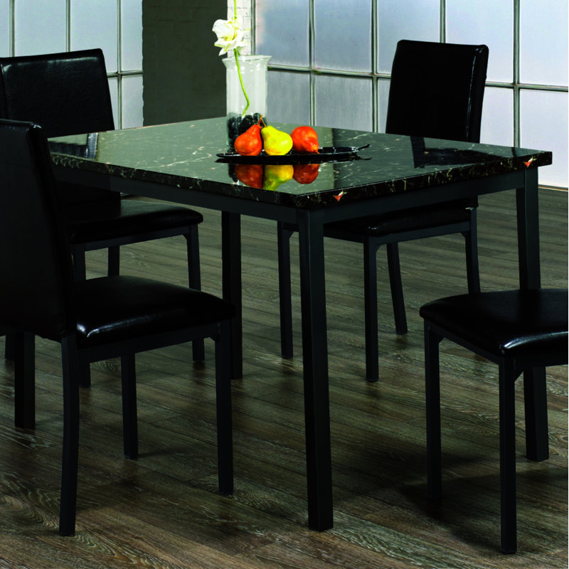 Dawsonville Rectangular Faux Marble Top Dining Table, Black, 30" H x 48" L x 30" W, Black
