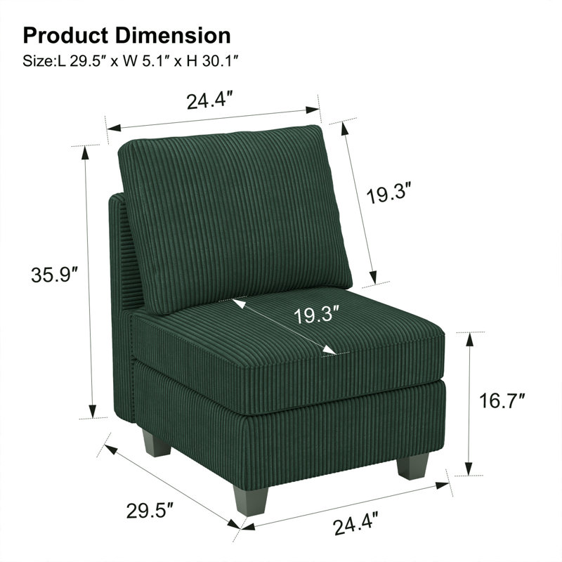 Fauteuil en velours côtelé Vevey, Velours côtelé vert