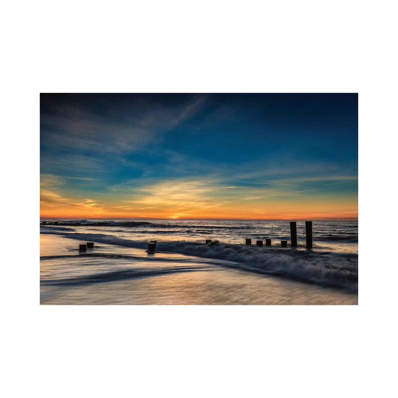 USA, New Jersey, Cape May National Seashore. Sunrise On Winter Shoreline. by Jaynes Gallery - Wrapped Canvas Print