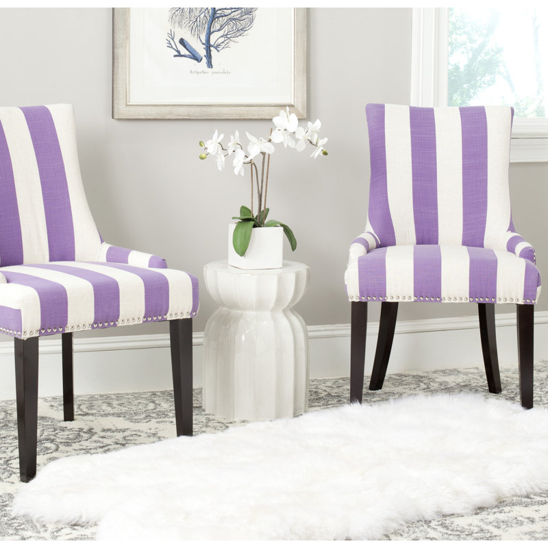 Capetown 19.5'' H Upholstered Side Chair, Lavender / White Stripe, 2