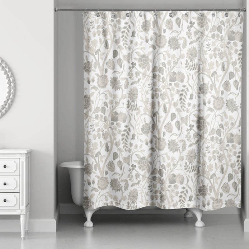 Ahrian Floral Single Shower Curtain, Beige