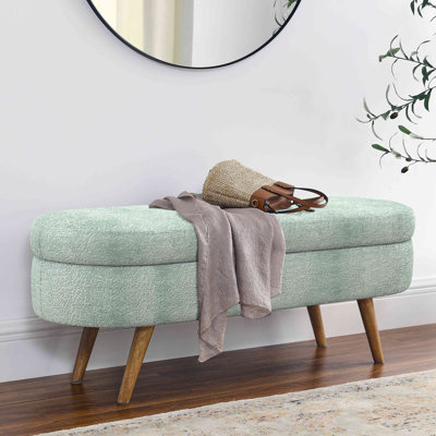 Banc de rangement repose-pieds ovale, pieds en bois d'hévéa