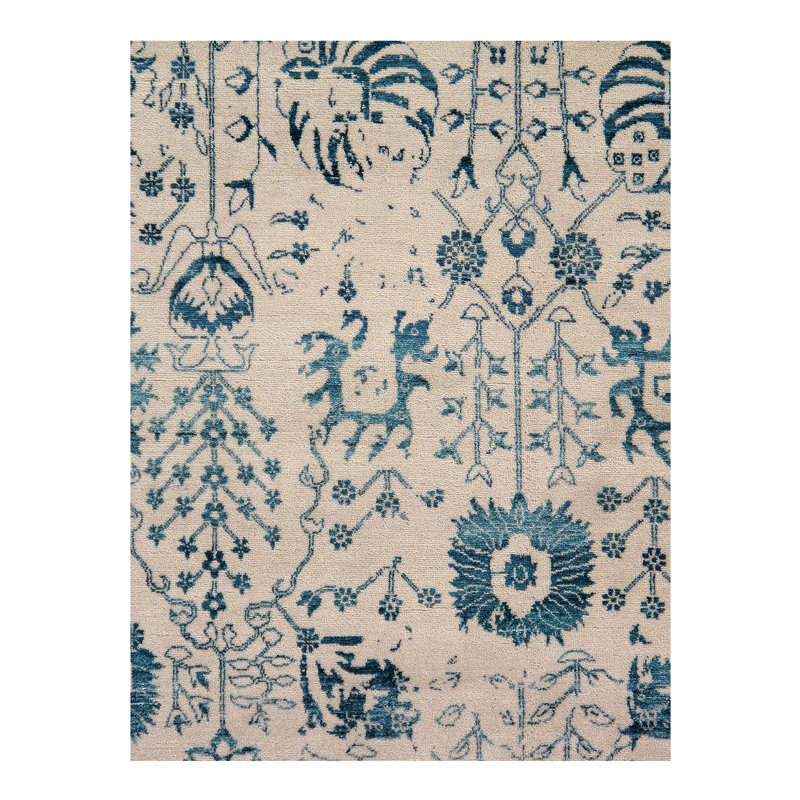 Tapis à main one-of-kind-noué la bleu-vert 8 pi x 10 pi
