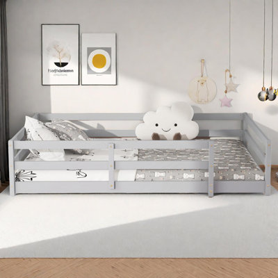 Montessori Full Size Floor Bed with Fence for Kids by August Grove