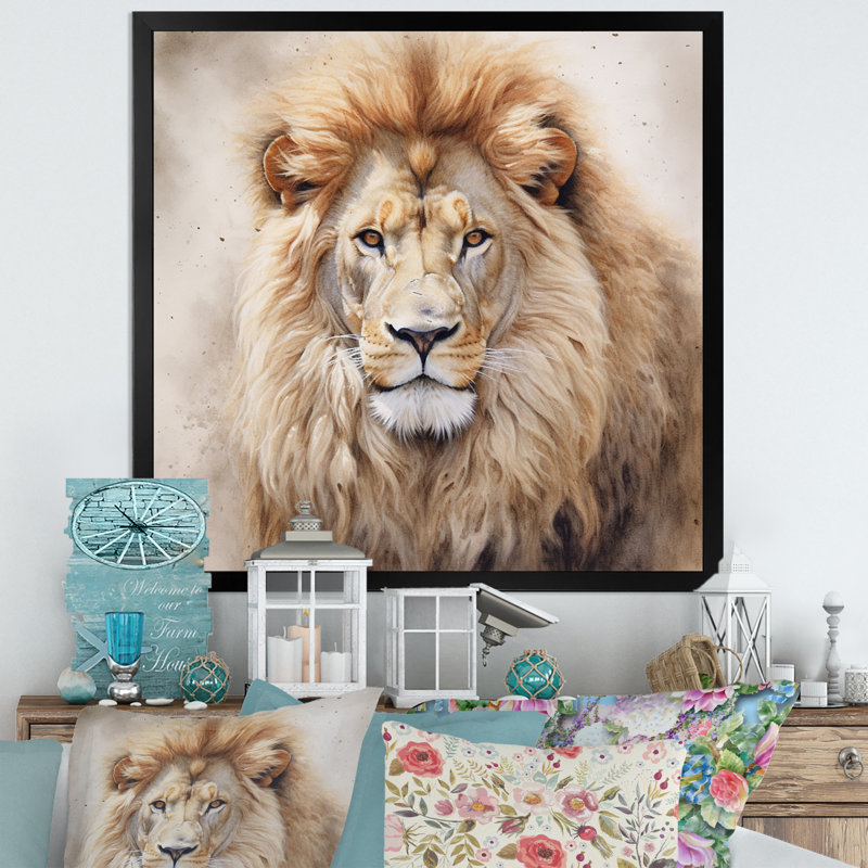 Fierce Lion II - Lion, art mural, H 16 po x l 16 po x P 1 po, Cadre flottant noir