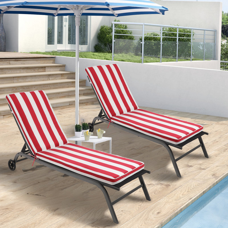 Coussin de chaise longue d'extérieur 2 pièces, remplacement de coussin de siège de mobilier de patio, matériau délavé, conception pratique avec sangles d'aspect élégant