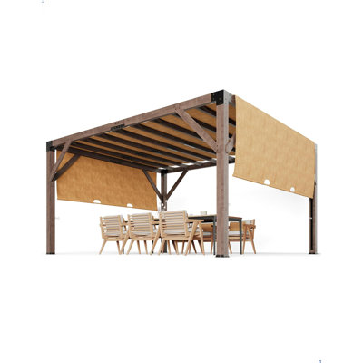 Pergola d'extérieur en bois avec auvent 12 pi x 14 pi x 7,5 pi avec abri, abri à structure solide pour terrasse, jardin, cour et pelouse (brun rougeâtre)