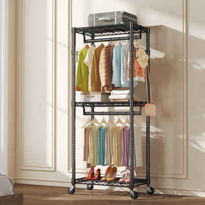 Rolling Clothes Rack, Clothing Racks for Hanging Clothes, Heavy Duty Garment Rack with Wheels, Freestanding Portable Closet Racks
