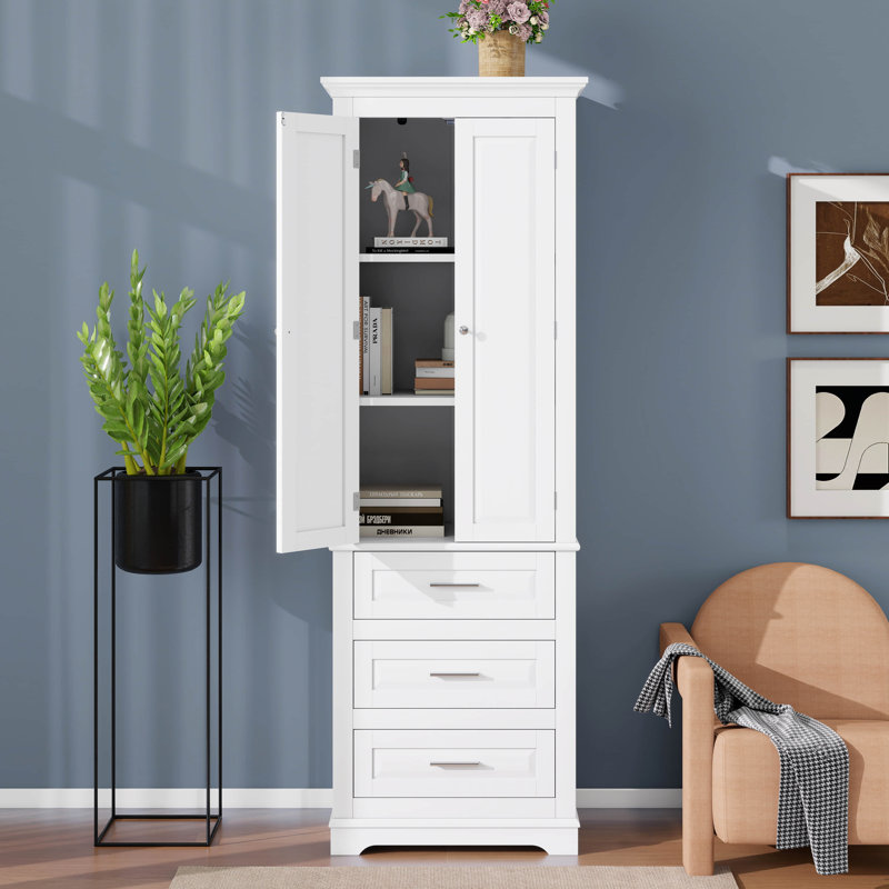 Tall Narrow Storage Cabinet With Doors, Drawers, And Adjustable Shelves, Wood Storage Cabinet For Bathroom Office Kitchen