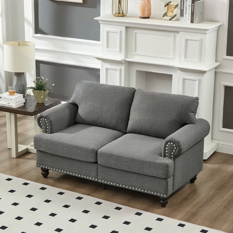 59,5 po. Housse de salon moderne en tissu classique gris en polyester., Gris