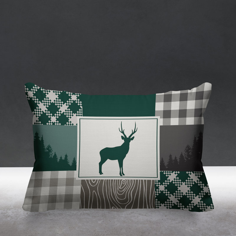 Coussin intérieur / extérieur Range Trees Cabin, 17 po x 17 po, Émeraude, Carré