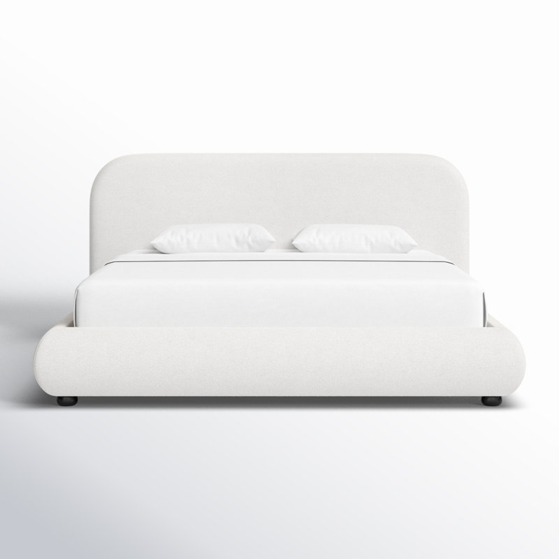 Reggie Upholstered Platform Bed, King, Off White Performance Boucle