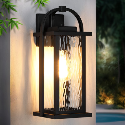 15" 1-Light Water-Ripple Glass Outdoor Wall Sconce