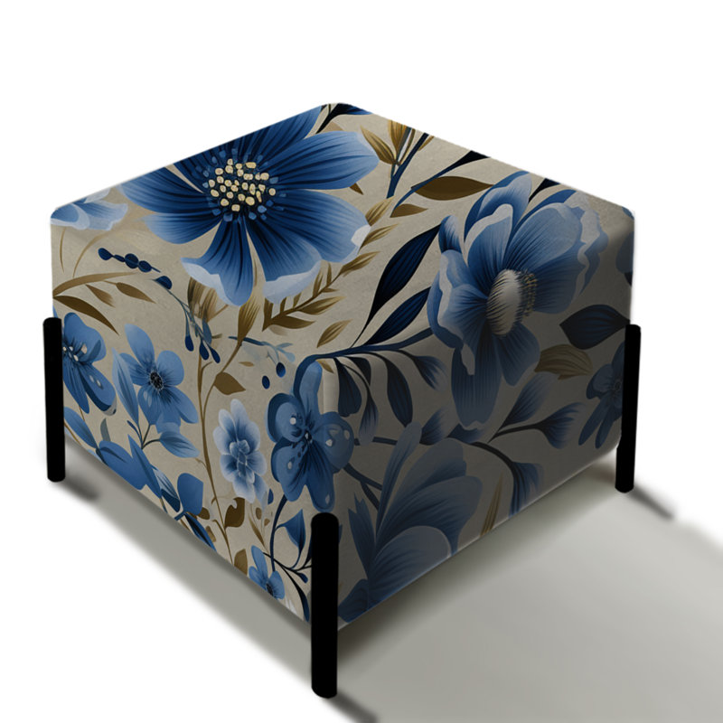 Motif floral scandinave bleu - repose-pieds carré floral