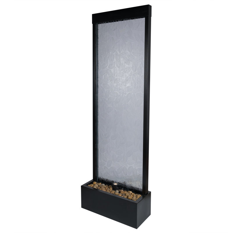 Fontaine en verre transparent avec cascade de feuilles en relief