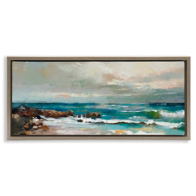 Rocky Ocean Waves, H 11 po x l 25 po, Cadre flottant orme Montalcino
