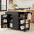 Elik Solid Wood Top Kitchen Island Cart with Wheels & Open Adjustable Shelves-2031172371