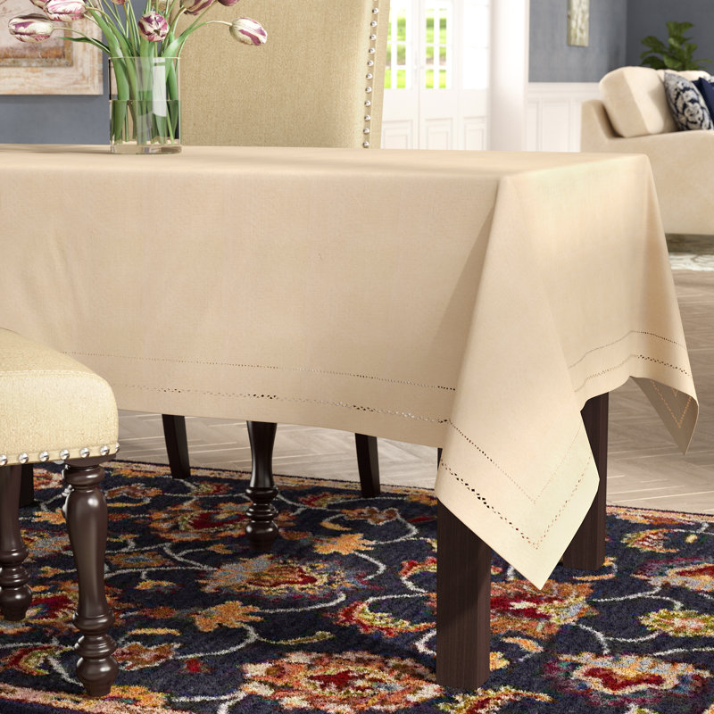 Ivory Rectangular Fabric Tablecloth with Double Hemstitch