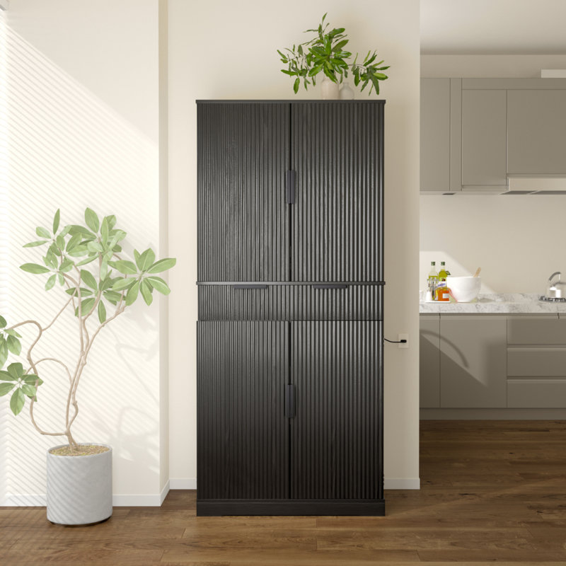Armoire de cuisine 72 "cannelée avec 3 tiroirs à clavier et 6 tablettes de porte. Armoire de rangement réglable et autoportante pour salle de bain, bureau, vestibule