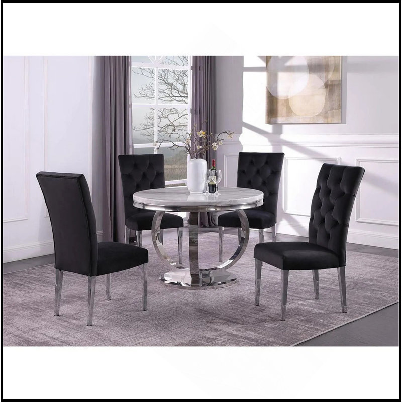 Ensemble de 2 chaises de salle à manger rembourrées Modern Velvet, Noir, noir, noir, noir