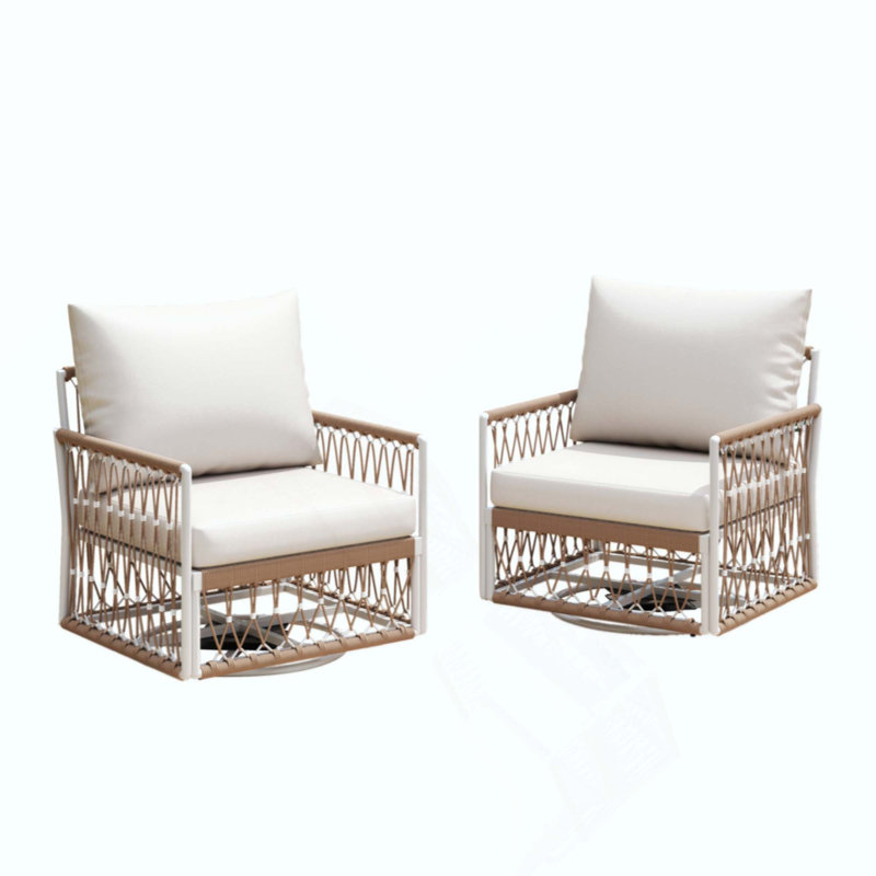 [Ensemble de 2] Méridienne d'extérieur pivotante à 360 ° avec corde tissée à la main et structure en acier thermolaqué, coussins imperméables pour patio, jardin, bord de piscine