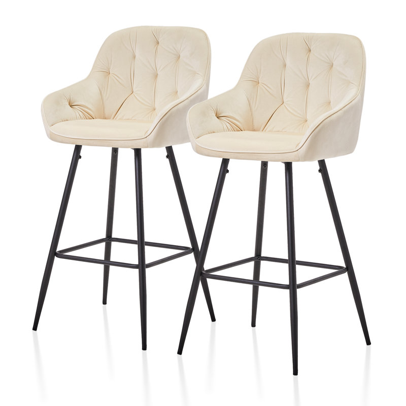 Adelmina Upholstered Counter Stool with Metal Frame, Cream