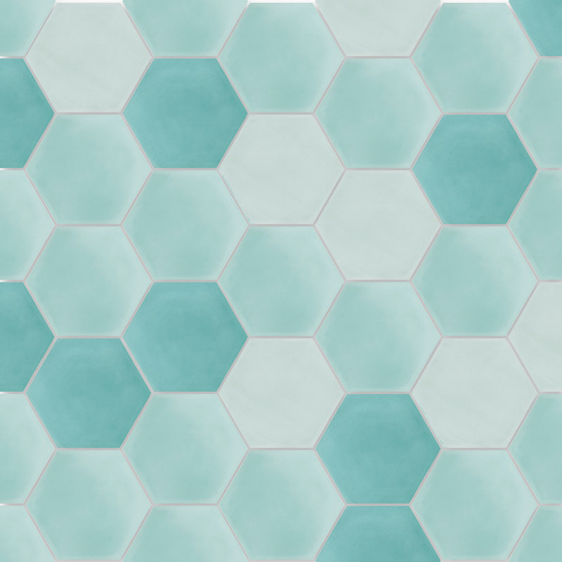 Solid Mixed Aqua Hex 8" x 9" Cement Wall & Floor Tile