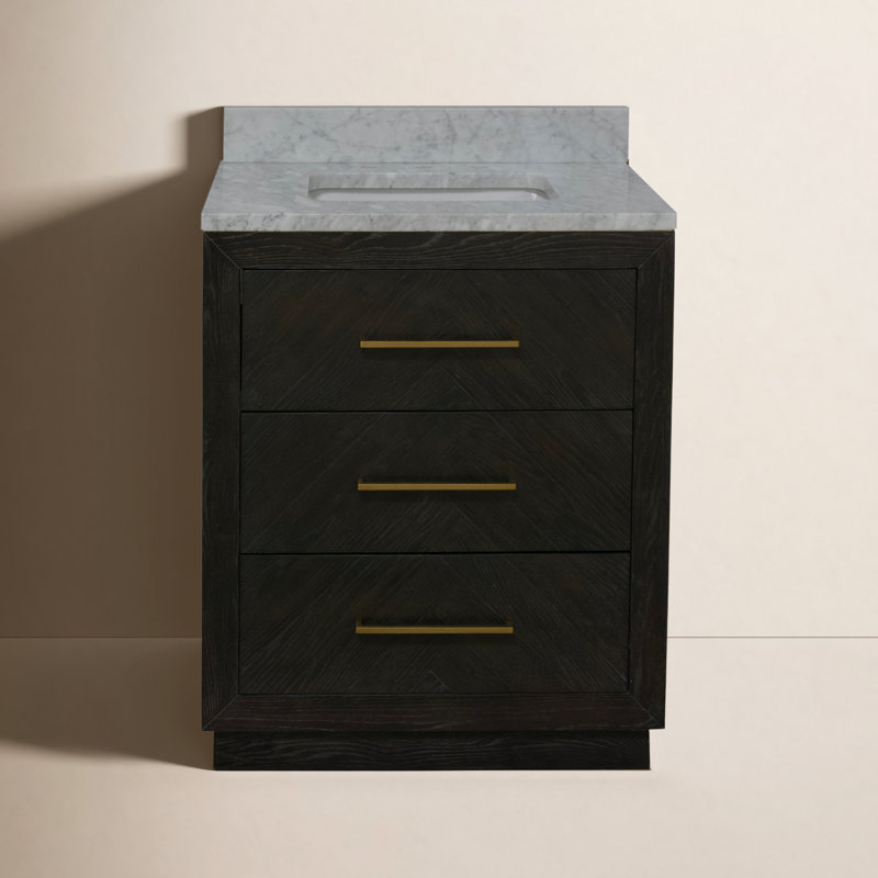 Rumalda 30" Single Bathroom Vanity Set with Dark Oak Cabinet and Carrara Marble Countertop, Dark Oak