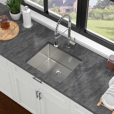 21" Undermount Kitchen Sink 16 Gauge Stainless Steel Single Bowl Basin, Brushed Nickel