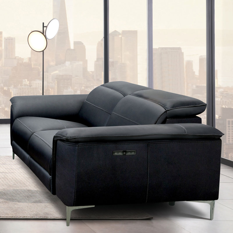 Chelita 72" Vegan Leather Reclining Loveseat, Black Faux Leather