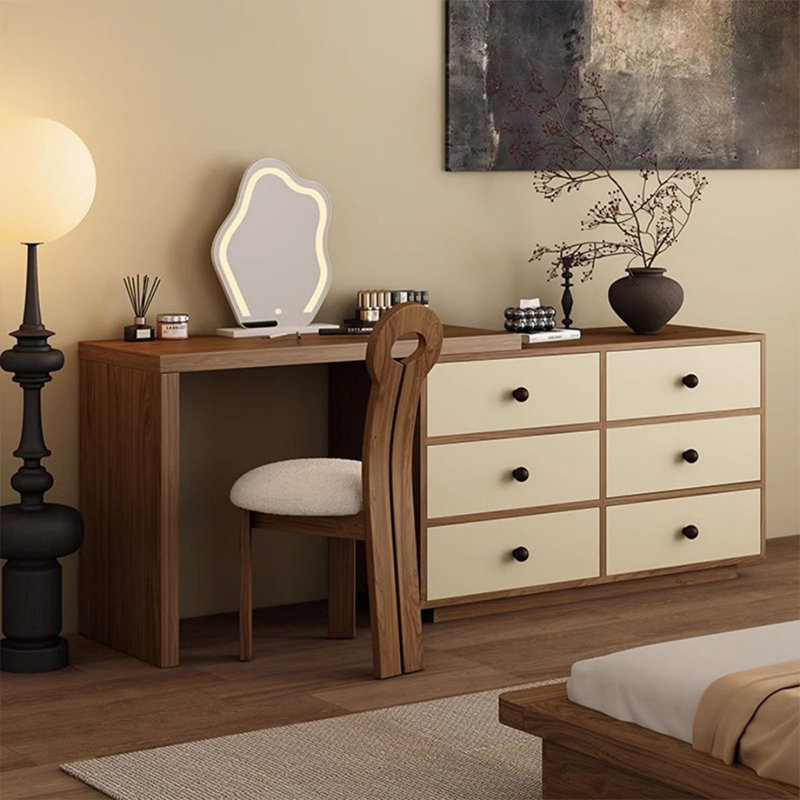Coiffeuse avec miroir lumineux, 6 tiroirs, 1 chaise
